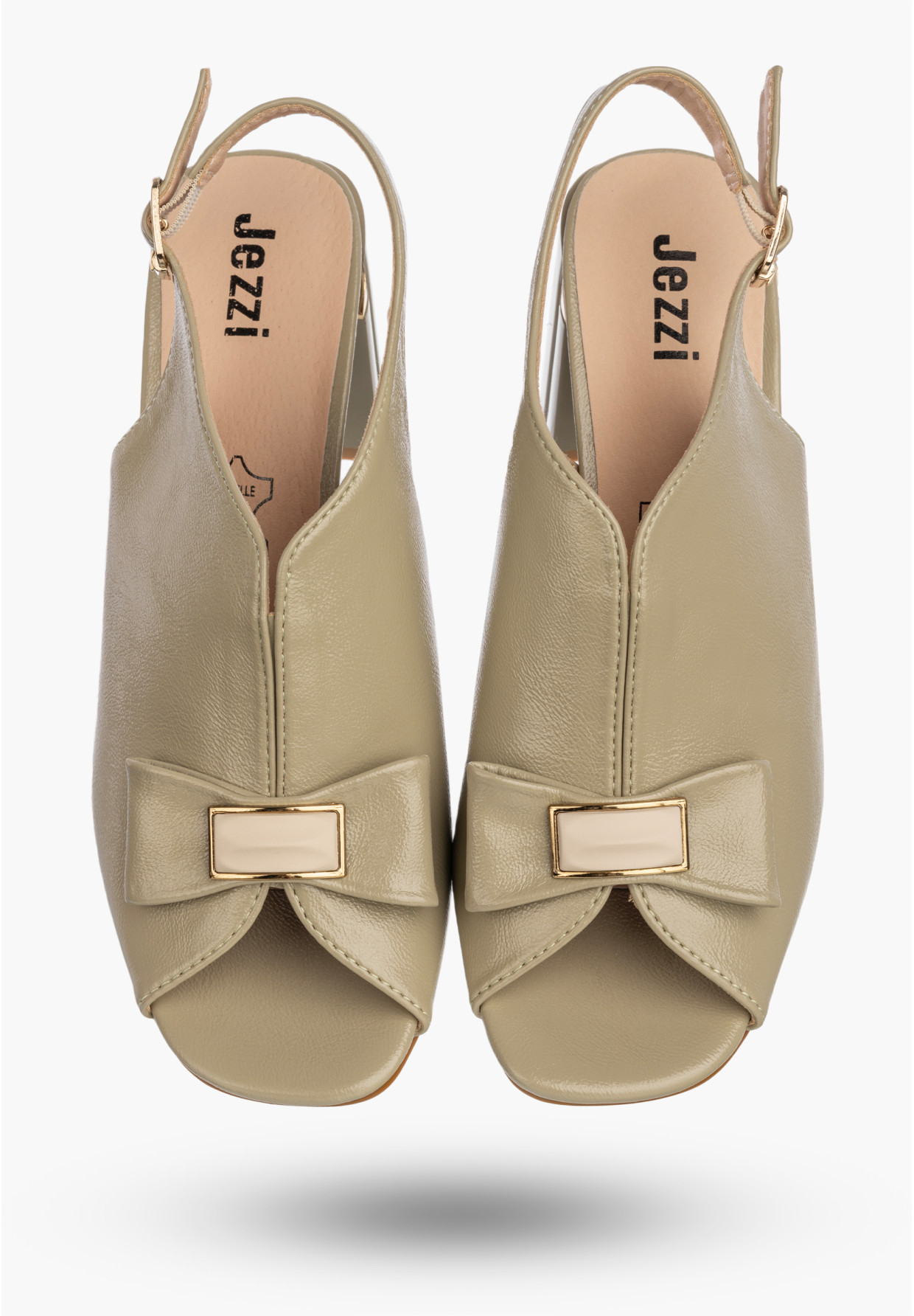 Sandały Damskie Ekoskóra Buty Eleganckie Na Słupku Oliwkowe Jezzi RMR25112-3