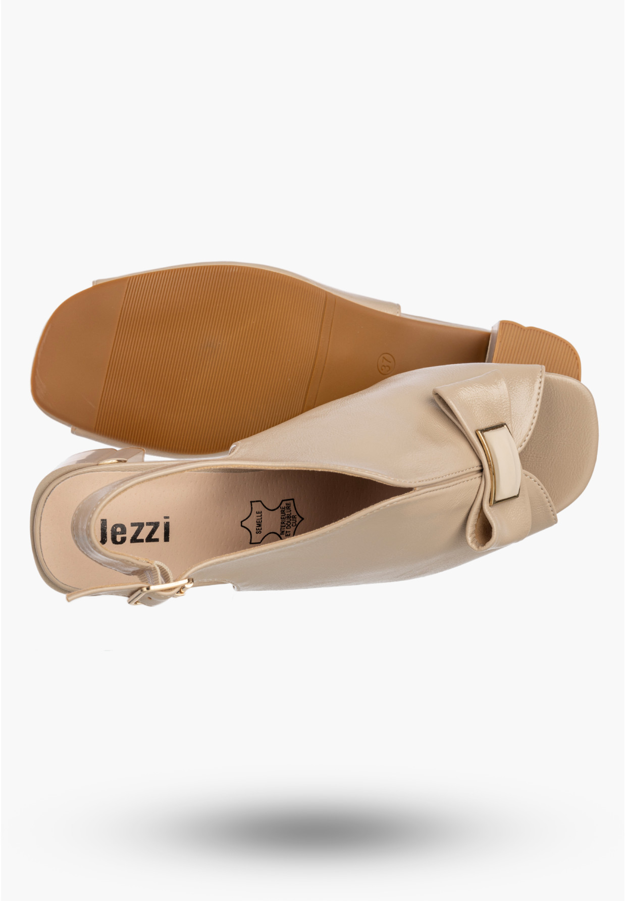 Sandały Damskie Ekoskóra Buty Eleganckie Na Słupku Beżowe Jezzi RMR25112-3