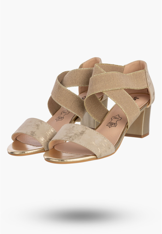 Sandały Damskie Buty Eleganckie Na Słupku Skórzana Wkładka Beżowe Jezzi RMR1954-27