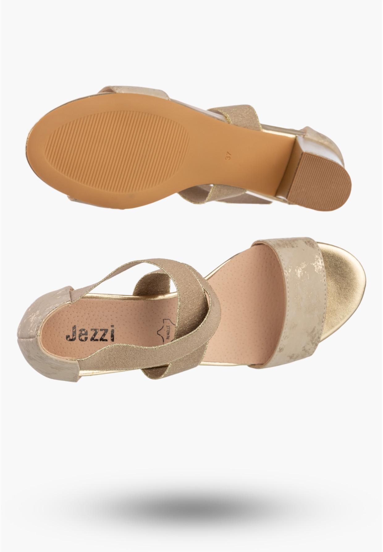 Sandały Damskie Buty Eleganckie Na Słupku Skórzana Wkładka Beżowe Jezzi RMR1954-27