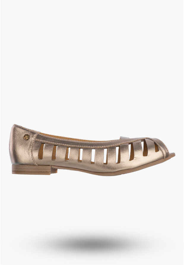 Baleriny Damskie Skórzane Buty Ażurowe Półbuty Złote Maciejka P7540-25/00-1