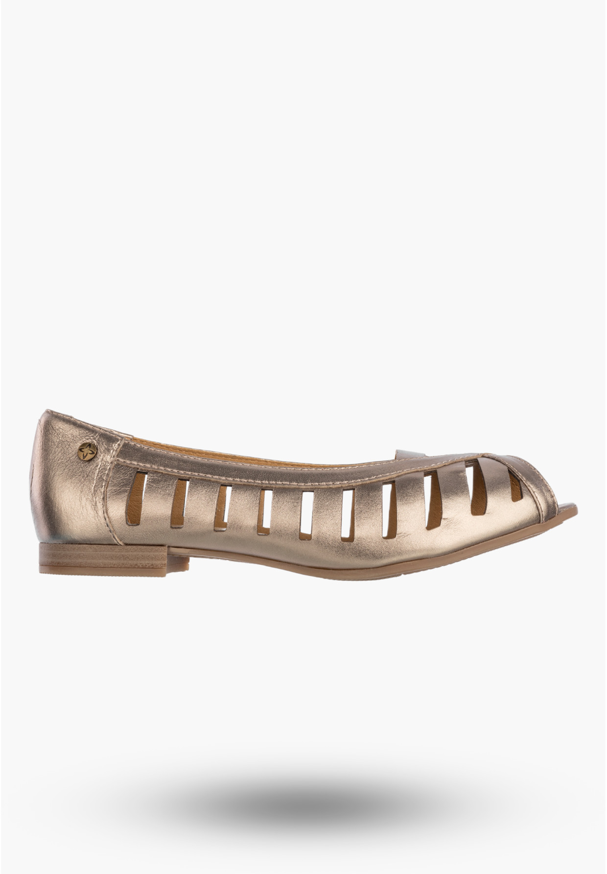 Baleriny Damskie Skórzane Buty Ażurowe Półbuty Złote Maciejka P7540-25/00-1