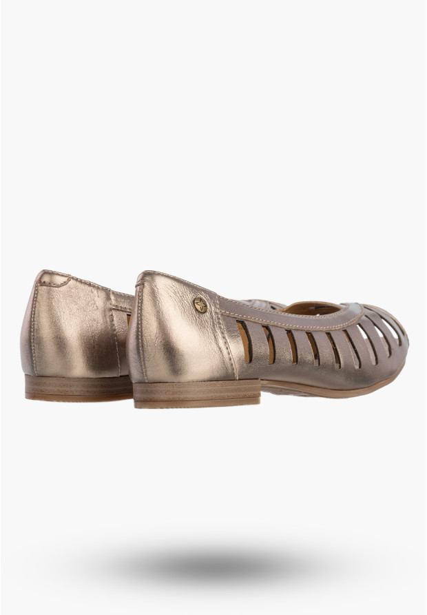 Baleriny Damskie Skórzane Buty Ażurowe Półbuty Złote Maciejka P7540-25/00-1