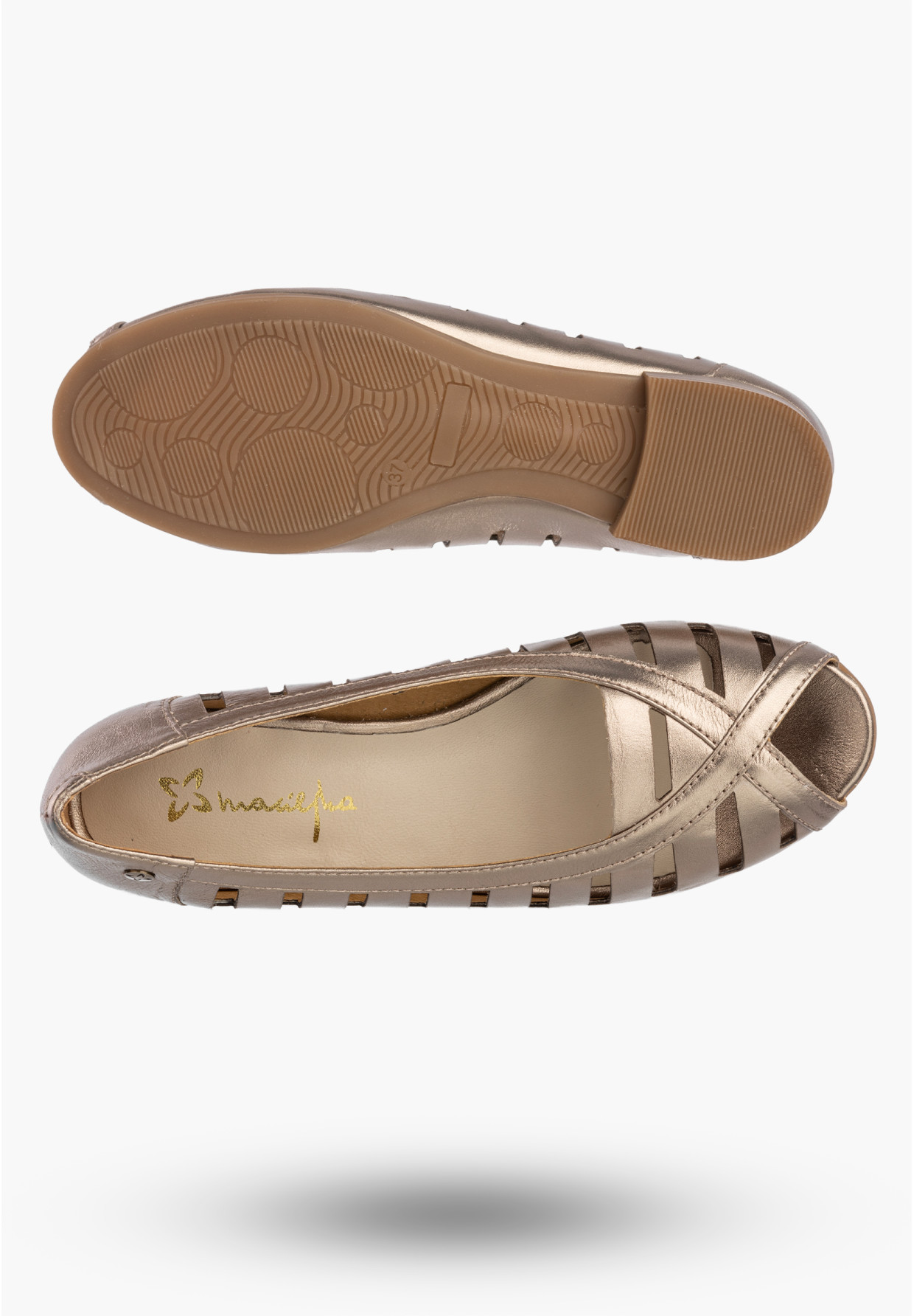 Baleriny Damskie Skórzane Buty Ażurowe Półbuty Złote Maciejka P7540-25/00-1