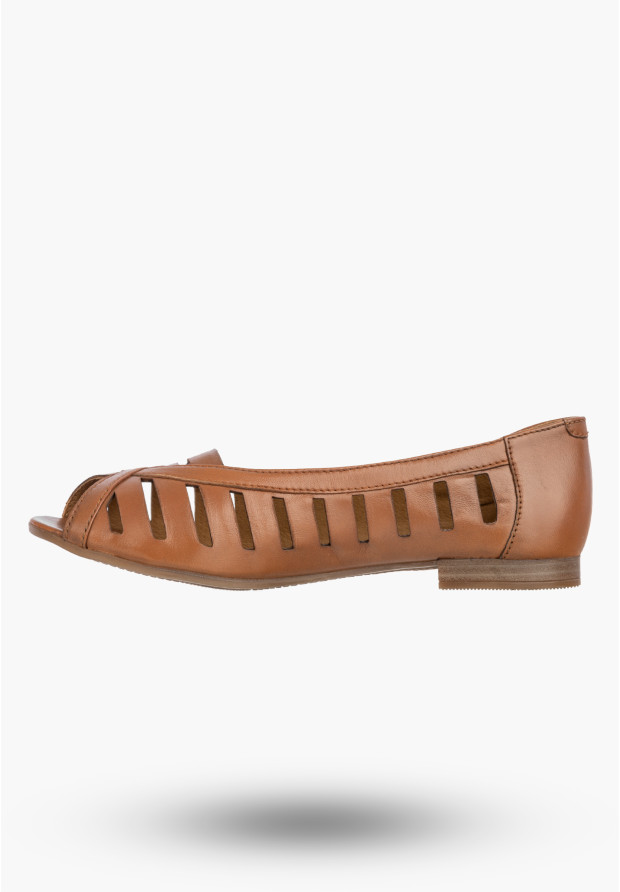 Baleriny Damskie Skórzane Buty Ażurowe Półbuty Rude Maciejka P7540-29/00-1