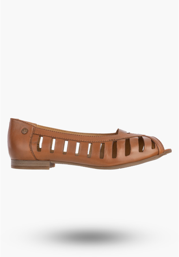Baleriny Damskie Skórzane Buty Ażurowe Półbuty Rude Maciejka P7540-29/00-1