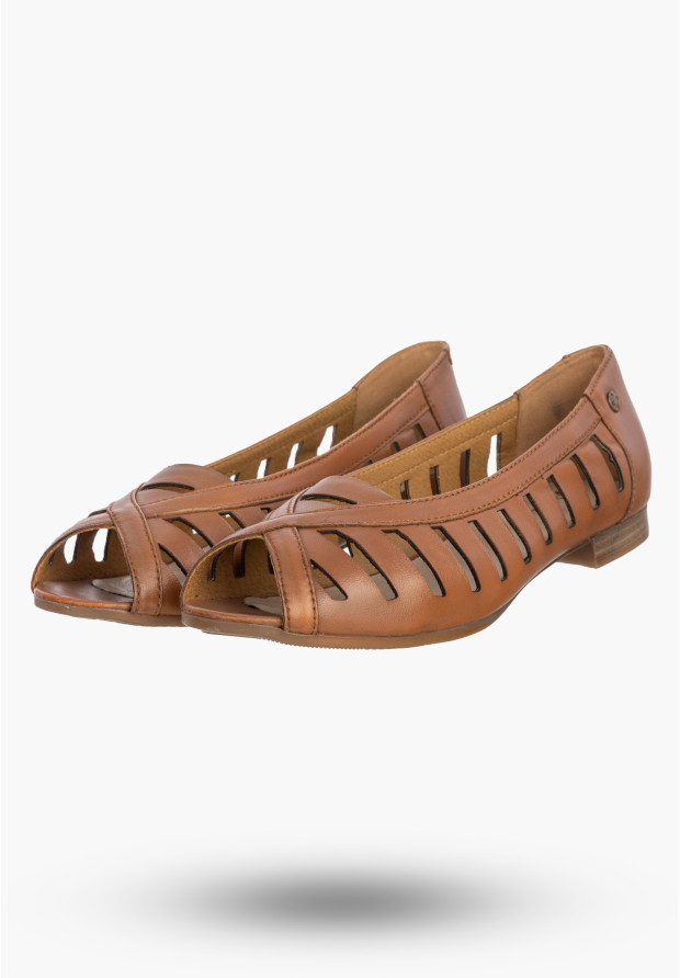 Baleriny Damskie Skórzane Buty Ażurowe Półbuty Rude Maciejka P7540-29/00-1