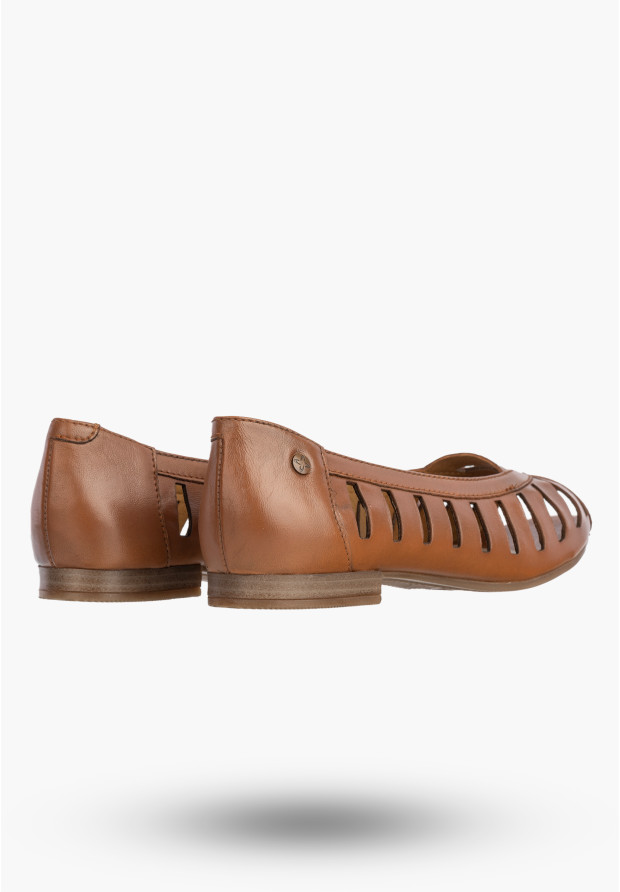 Baleriny Damskie Skórzane Buty Ażurowe Półbuty Rude Maciejka P7540-29/00-1