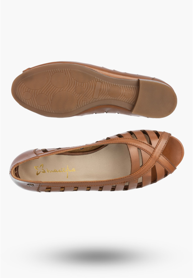 Baleriny Damskie Skórzane Buty Ażurowe Półbuty Rude Maciejka P7540-29/00-1