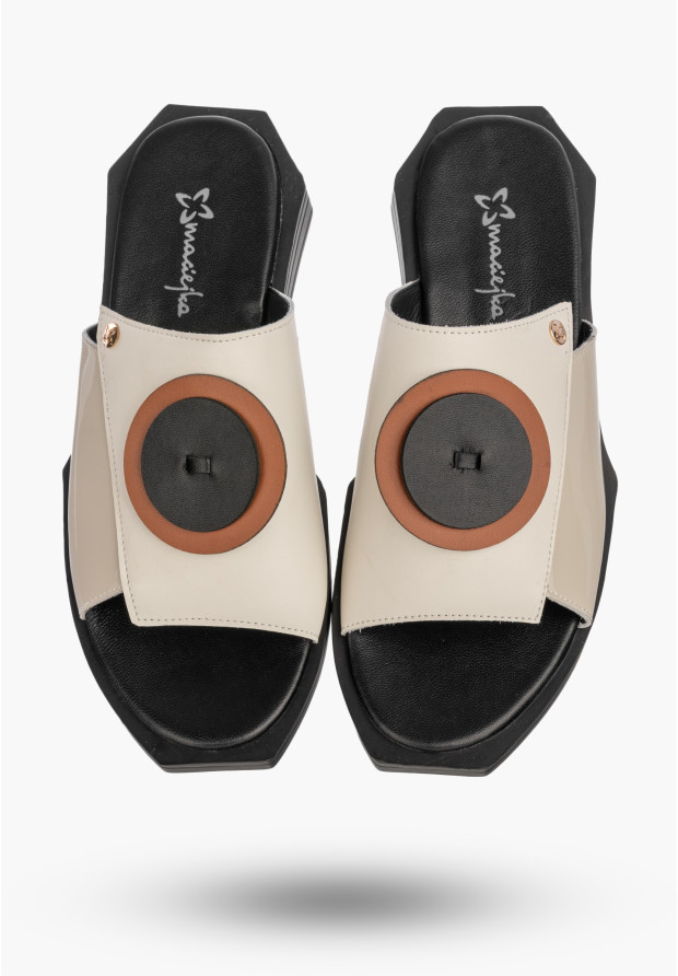 Klapki Damskie Skórzane Buty Eleganckie Letnie Beżowe Maciejka K7479-01/00-1