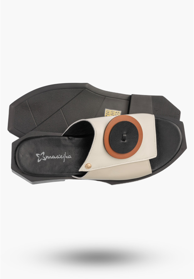 Klapki Damskie Skórzane Buty Eleganckie Letnie Beżowe Maciejka K7479-01/00-1