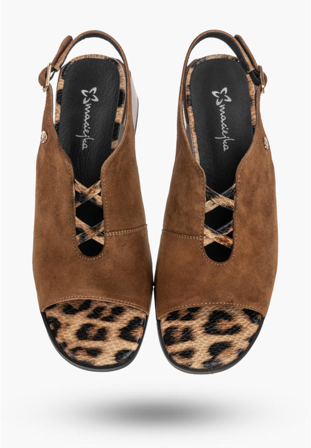 Sandały Damskie Skórzane Buty Eleganckie Letnie Panterka Brązowe Maciejka K7521-14/00-1