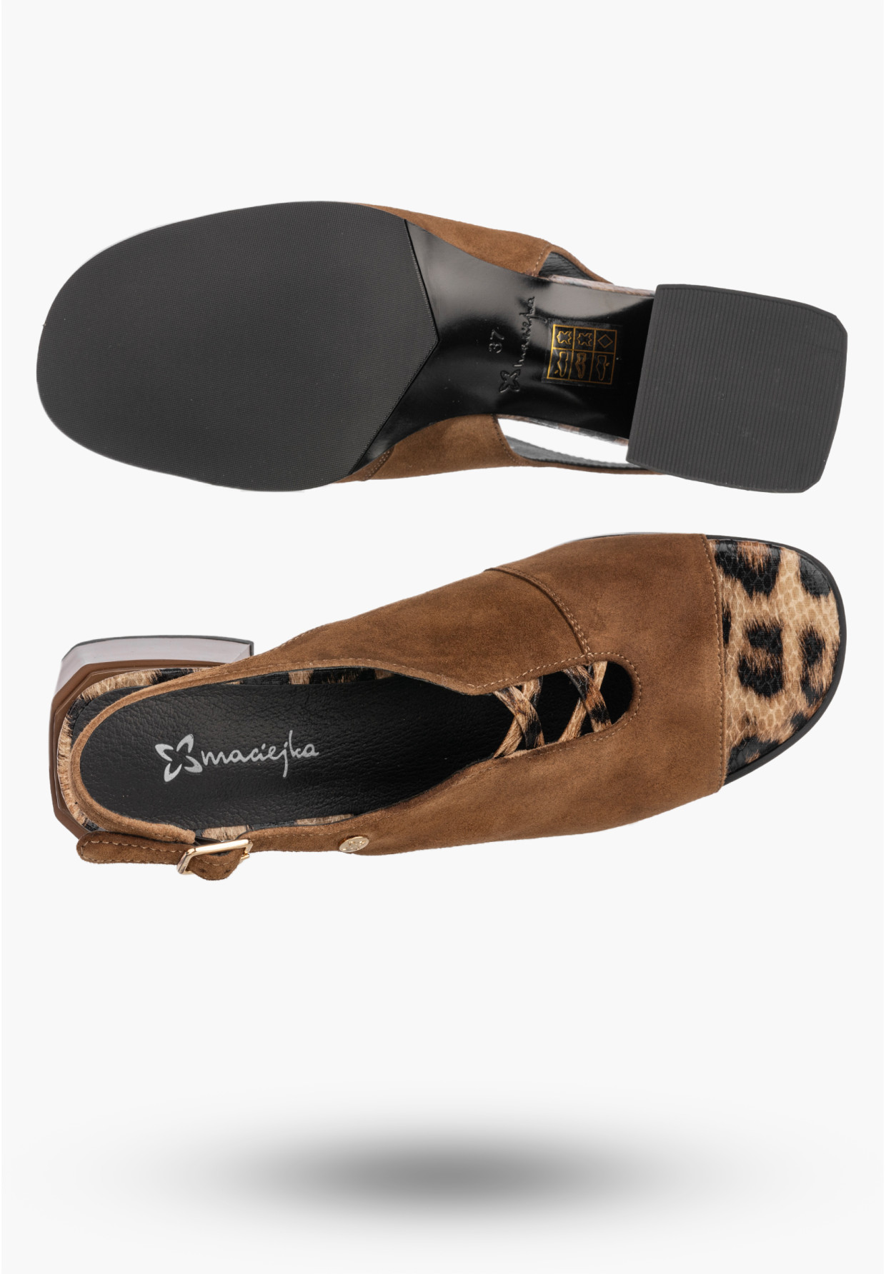 Sandały Damskie Skórzane Buty Eleganckie Letnie Panterka Brązowe Maciejka K7521-14/00-1