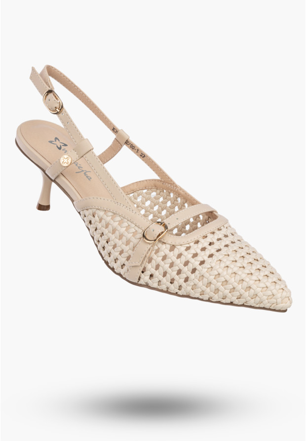 Czółenka damskie Maciejka skórzane plecione slingback