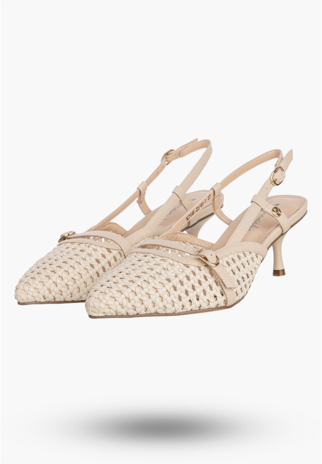Czółenka Damskie Skórzane Buty Na Obcasie Slingback Beżowe Maciejka K7480-04/00-1