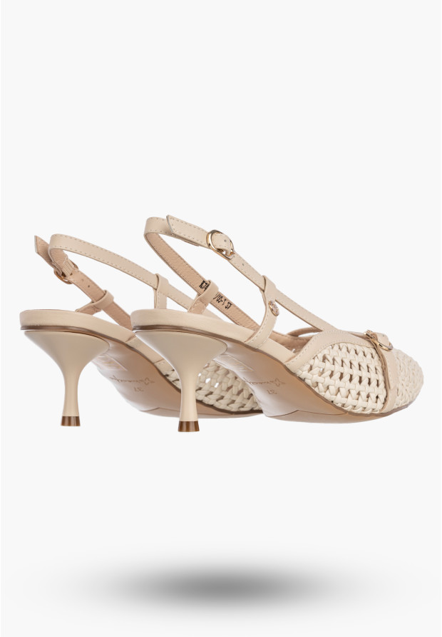 Czółenka Damskie Skórzane Buty Na Obcasie Slingback Beżowe Maciejka K7480-04/00-1