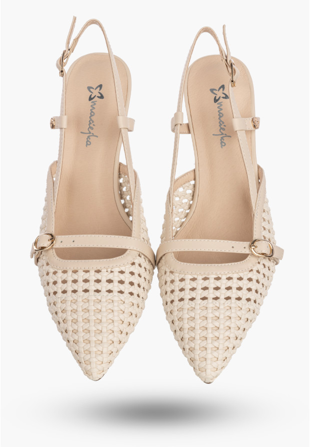 Czółenka Damskie Skórzane Buty Na Obcasie Slingback Beżowe Maciejka K7480-04/00-1