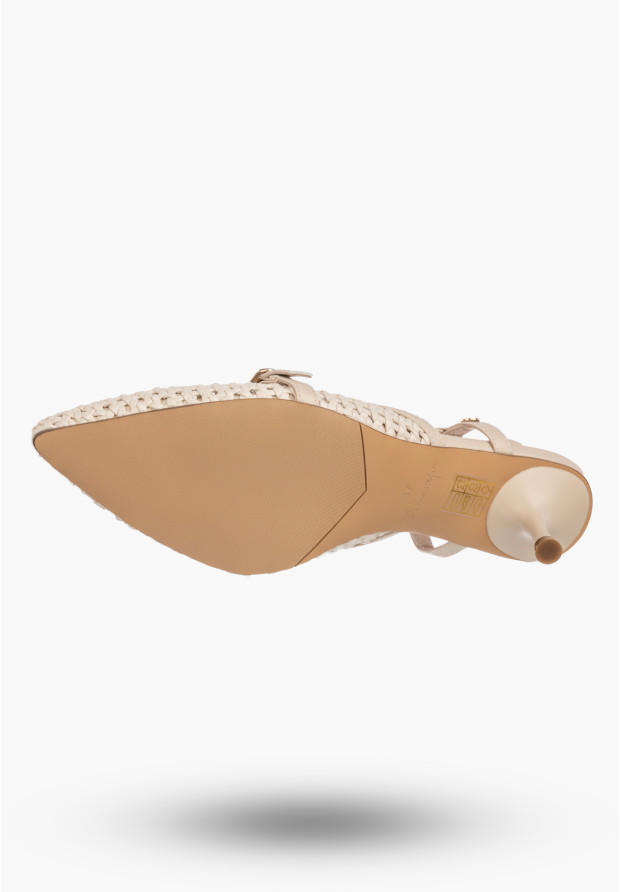 Czółenka Damskie Skórzane Buty Na Obcasie Slingback Beżowe Maciejka K7480-04/00-1