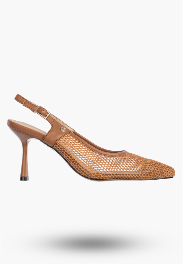 Czółenka Damskie Skórzane Buty Ażurowe Slingback Letnie Brązowe Maciejka K7507-29/00-0