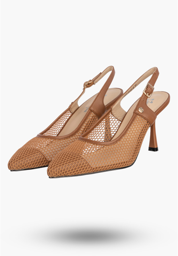 Czółenka Damskie Skórzane Buty Ażurowe Slingback Letnie Brązowe Maciejka K7507-29/00-0