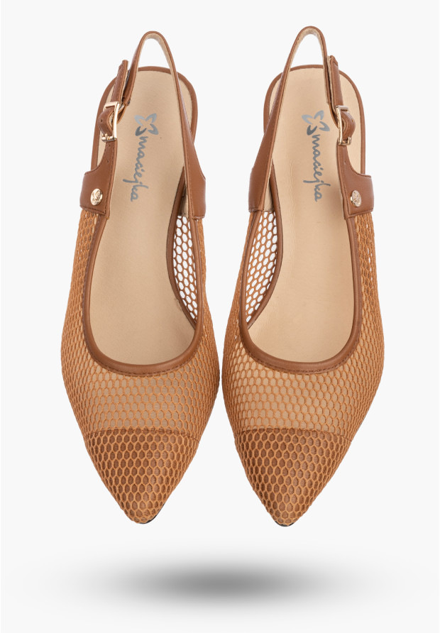 Czółenka Damskie Skórzane Buty Ażurowe Slingback Letnie Brązowe Maciejka K7507-29/00-0