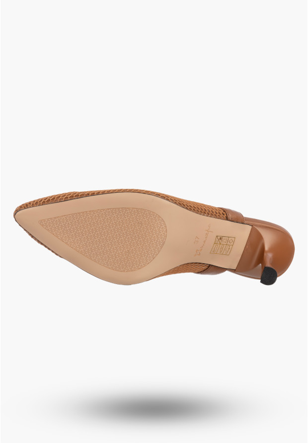 Czółenka Damskie Skórzane Buty Ażurowe Slingback Letnie Brązowe Maciejka K7507-29/00-0