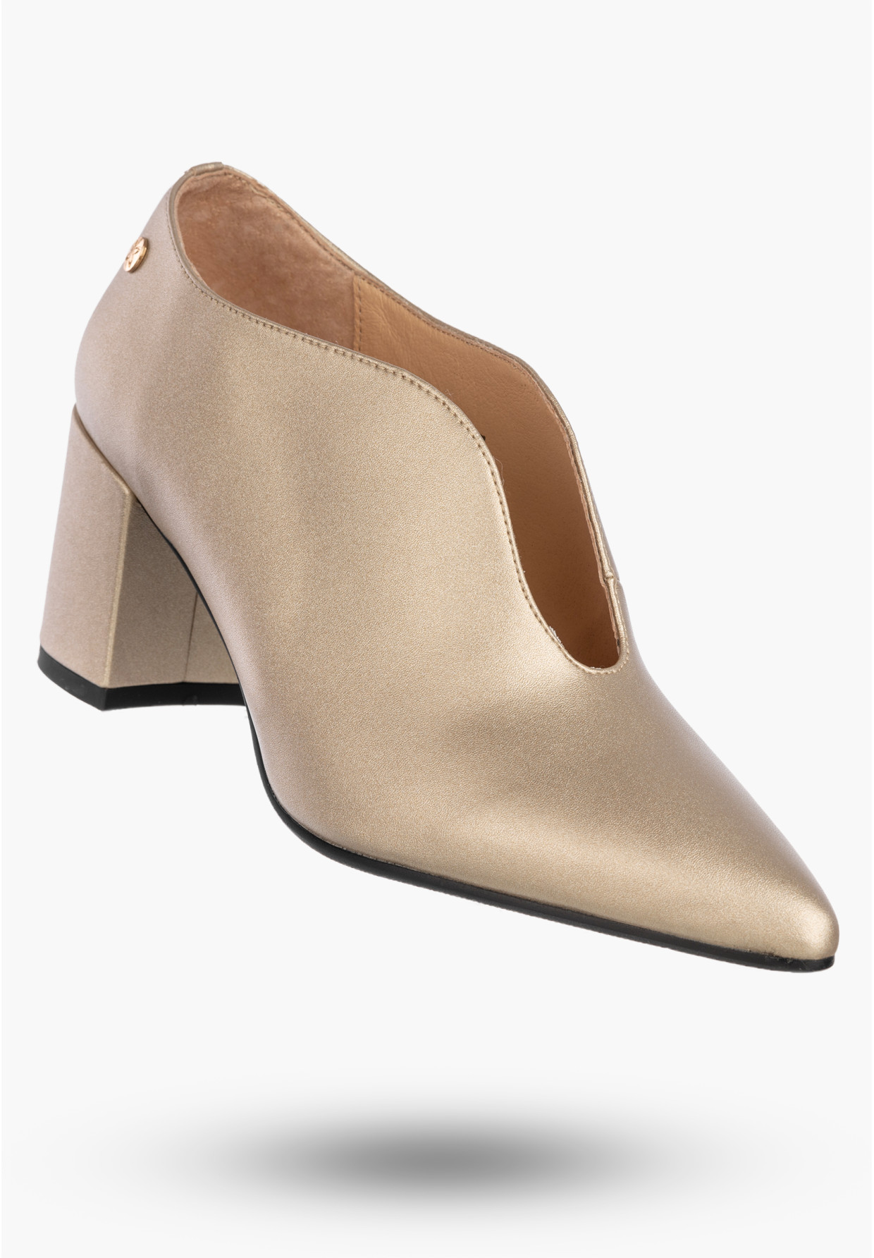 Czółenka Damskie Skórzane Buty Na Słupku Eleganckie Złote Maciejka K7469-26/00-1