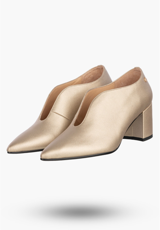 Czółenka Damskie Skórzane Buty Na Słupku Eleganckie Złote Maciejka K7469-26/00-1