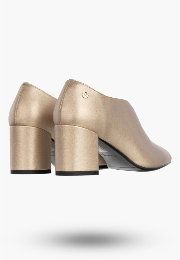 Czółenka Damskie Skórzane Buty Na Słupku Eleganckie Złote Maciejka K7469-26/00-1