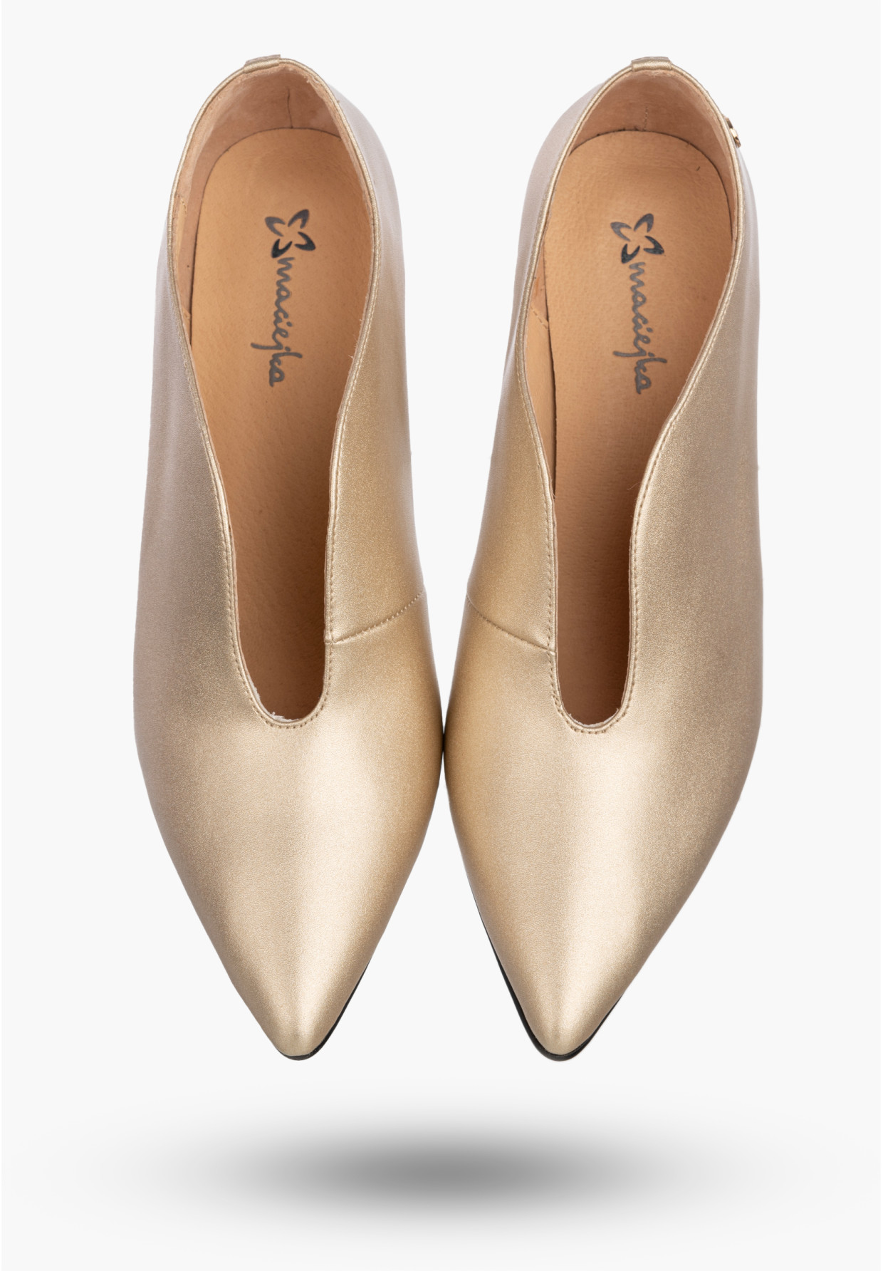 Czółenka Damskie Skórzane Buty Na Słupku Eleganckie Złote Maciejka K7469-26/00-1