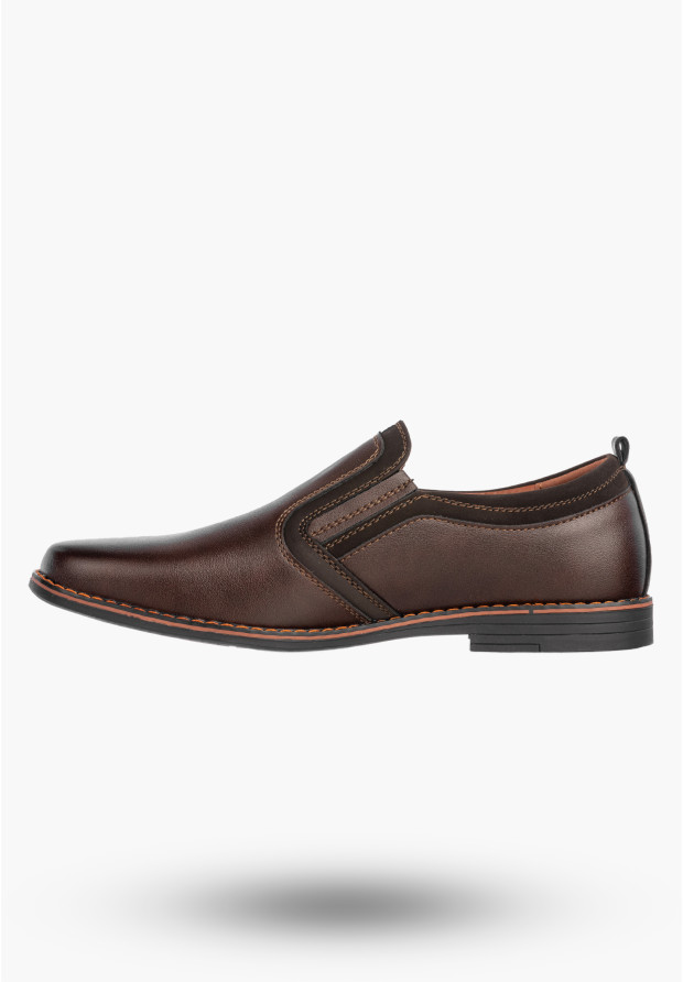 Półbuty Wizytowe Męskie Ekoskóra Buty Wsuwane Eleganckie Brązowe WOJTYŁKO 9ZW22602V