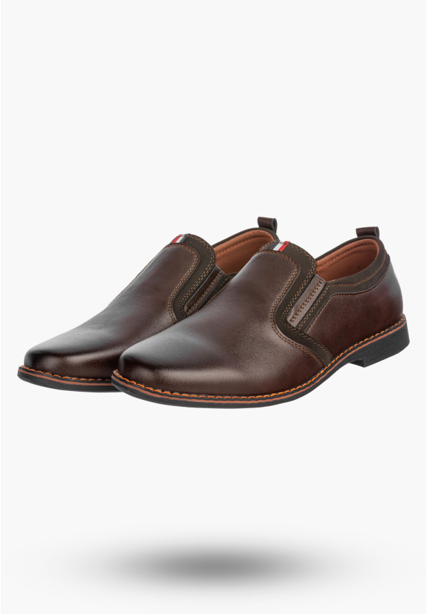 Półbuty Wizytowe Męskie Ekoskóra Buty Wsuwane Eleganckie Brązowe WOJTYŁKO 9ZW22602V