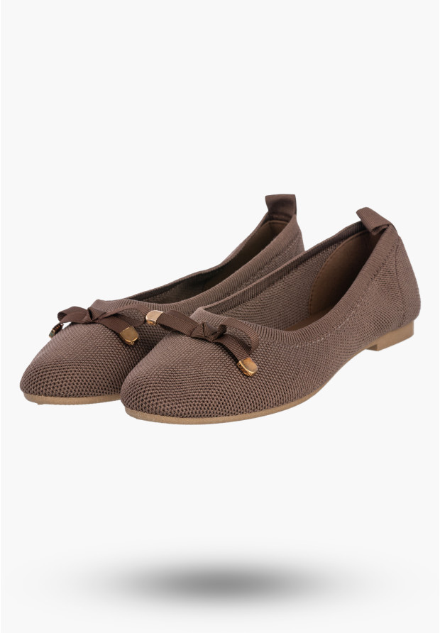 Baleriny Damskie Buty Z Kokardką Płaski Obcas Lekkie Brązowe Bella Paris CB130