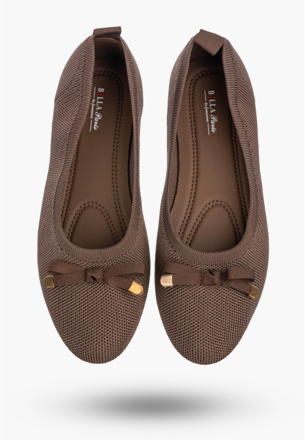 Baleriny Damskie Buty Z Kokardką Płaski Obcas Lekkie Brązowe Bella Paris CB130