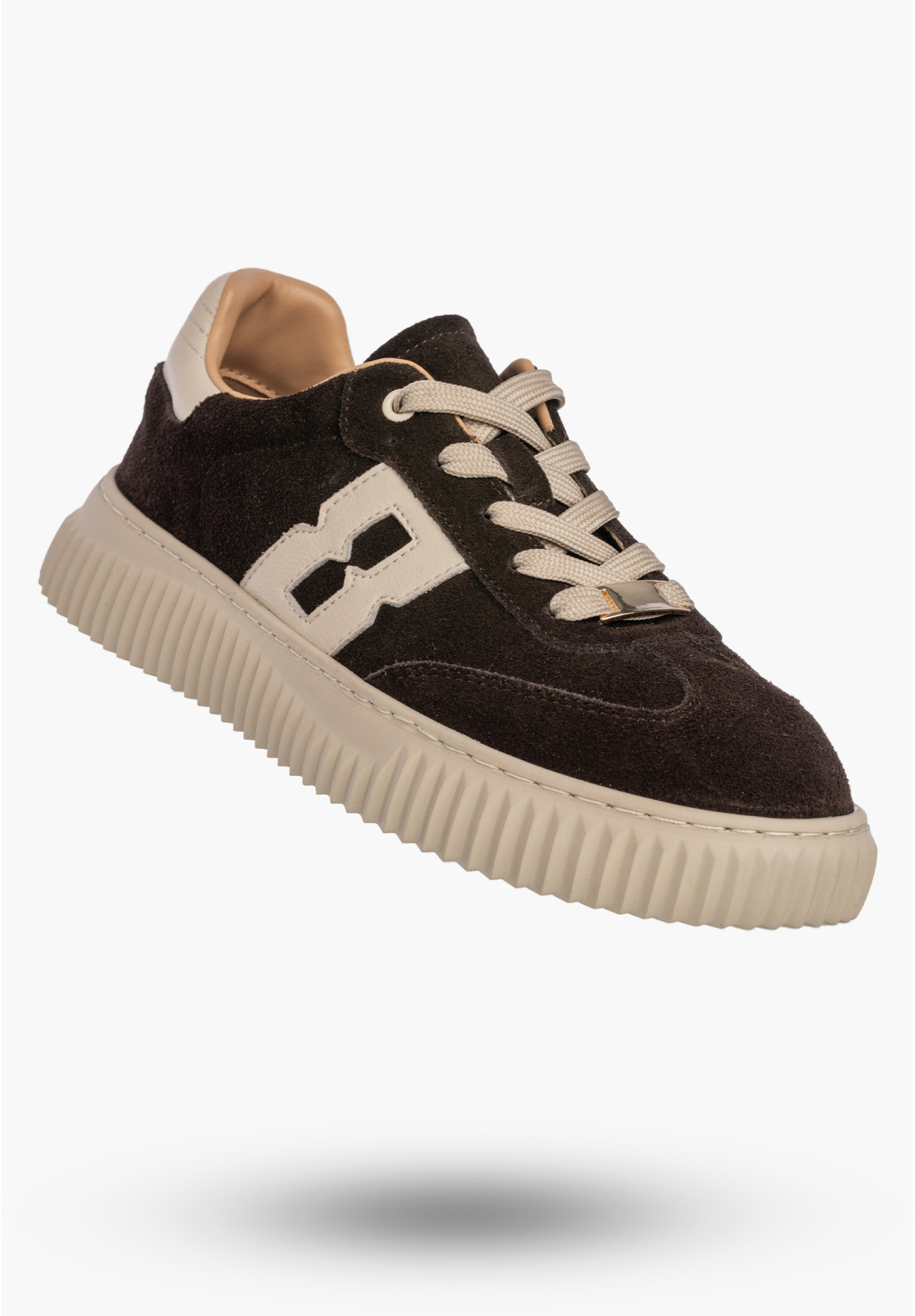 Sneakersy Damskie Skórzane Buty Sportowe Na Platformie Zamszowe Brązowe