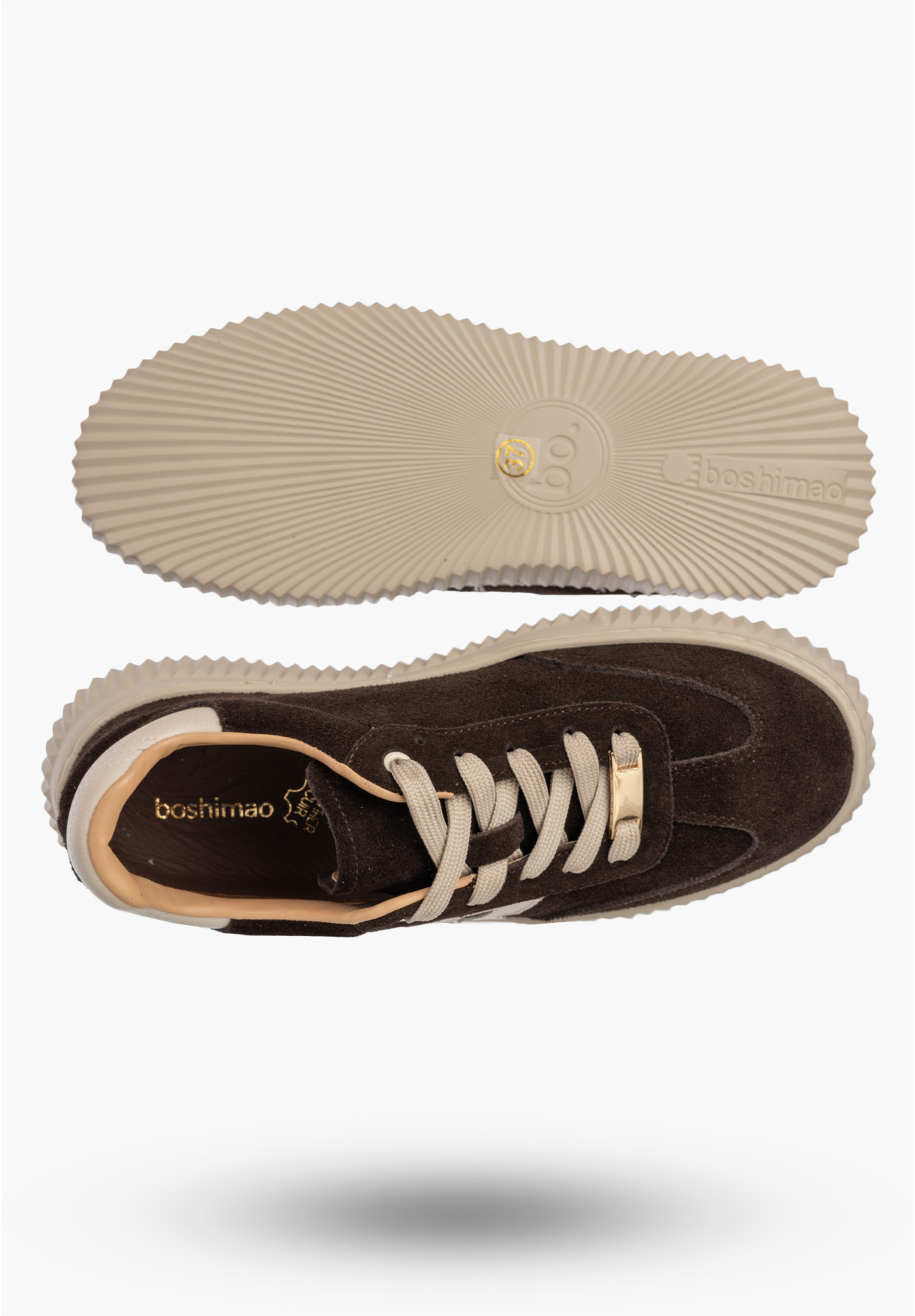 Sneakersy Damskie Skórzane Buty Sportowe Na Platformie Zamszowe Brązowe