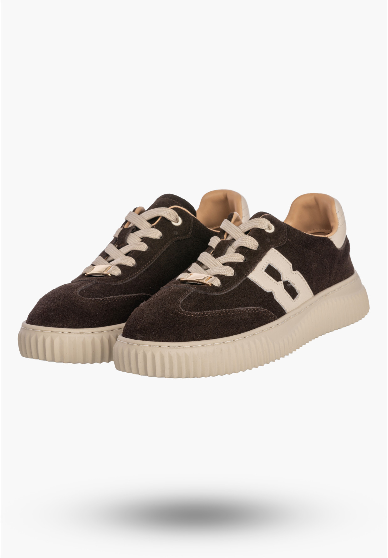 Sneakersy Damskie Skórzane Buty Sportowe Na Platformie Zamszowe Brązowe