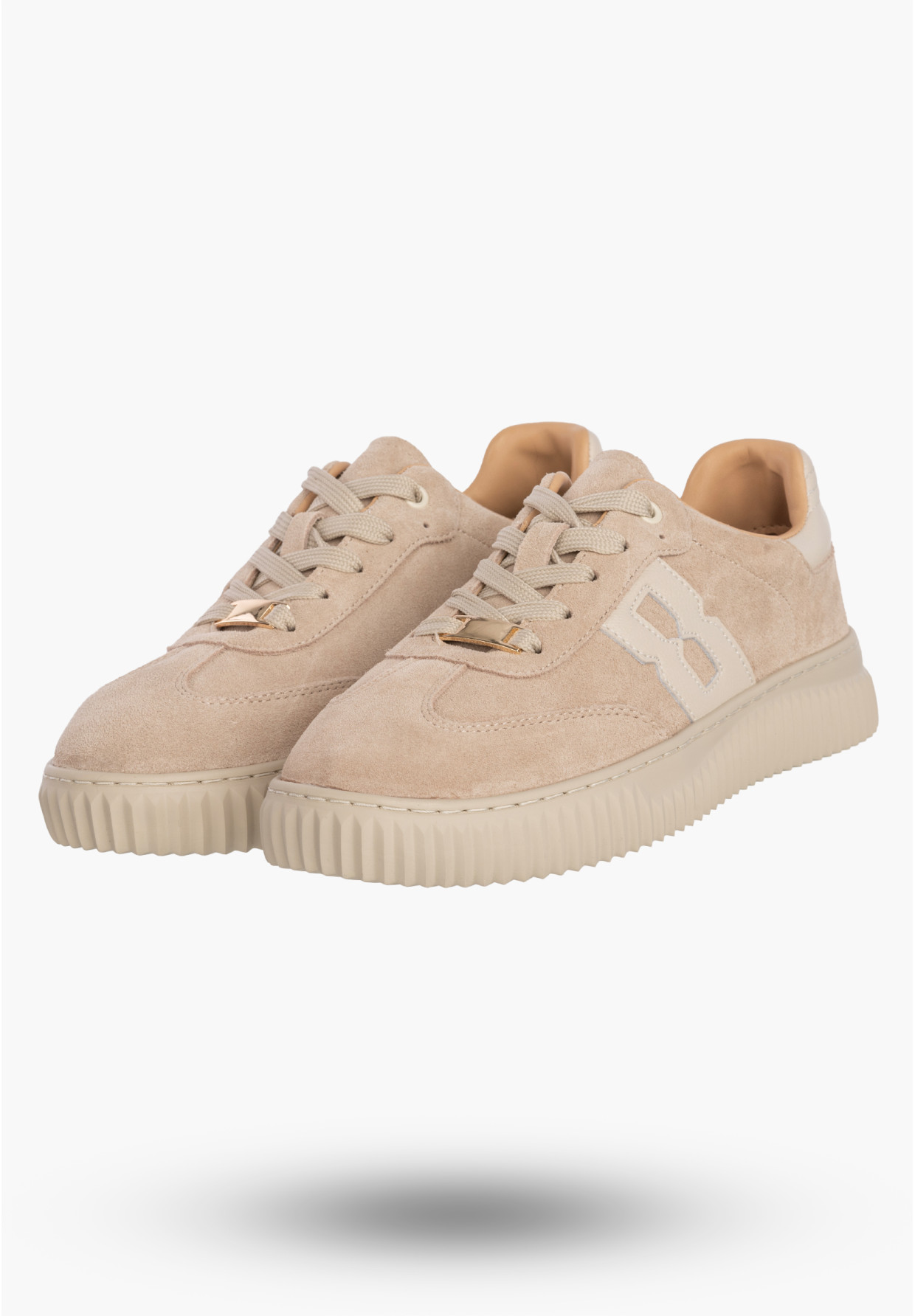 Sneakersy Damskie Skórzane Buty Sportowe Na Platformie Zamszowe Beżowe