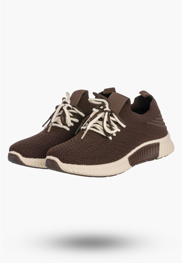 Sneakersy Damskie Buty Sportowe Wsuwane Lekkie Tekstylne Brązowe