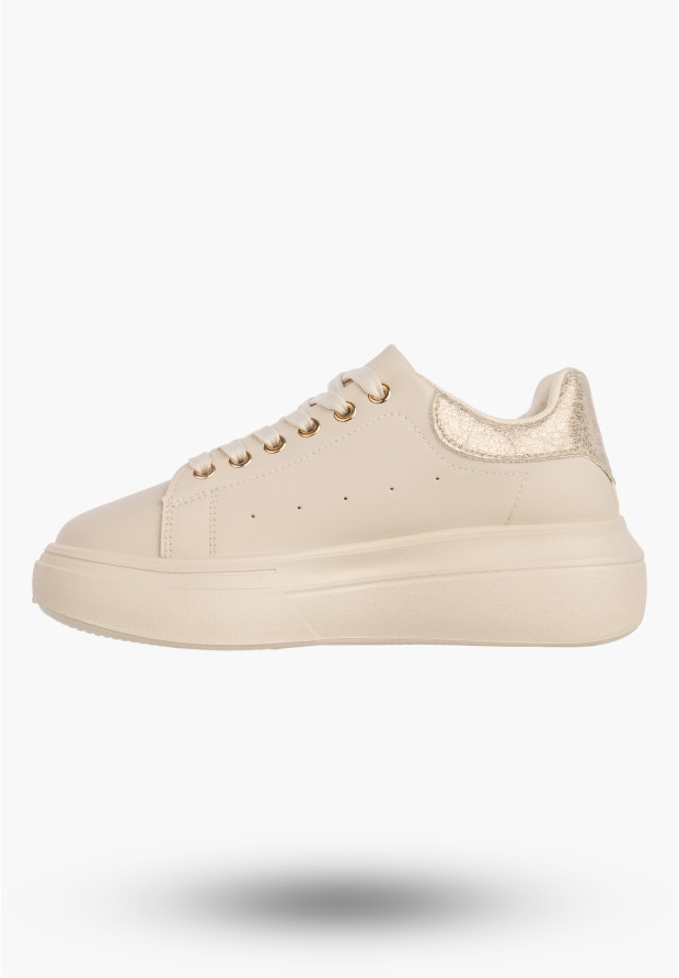 Sneakersy Damskie Ekoskóra Buty Na Platformie Półbuty Beżowe MSMG