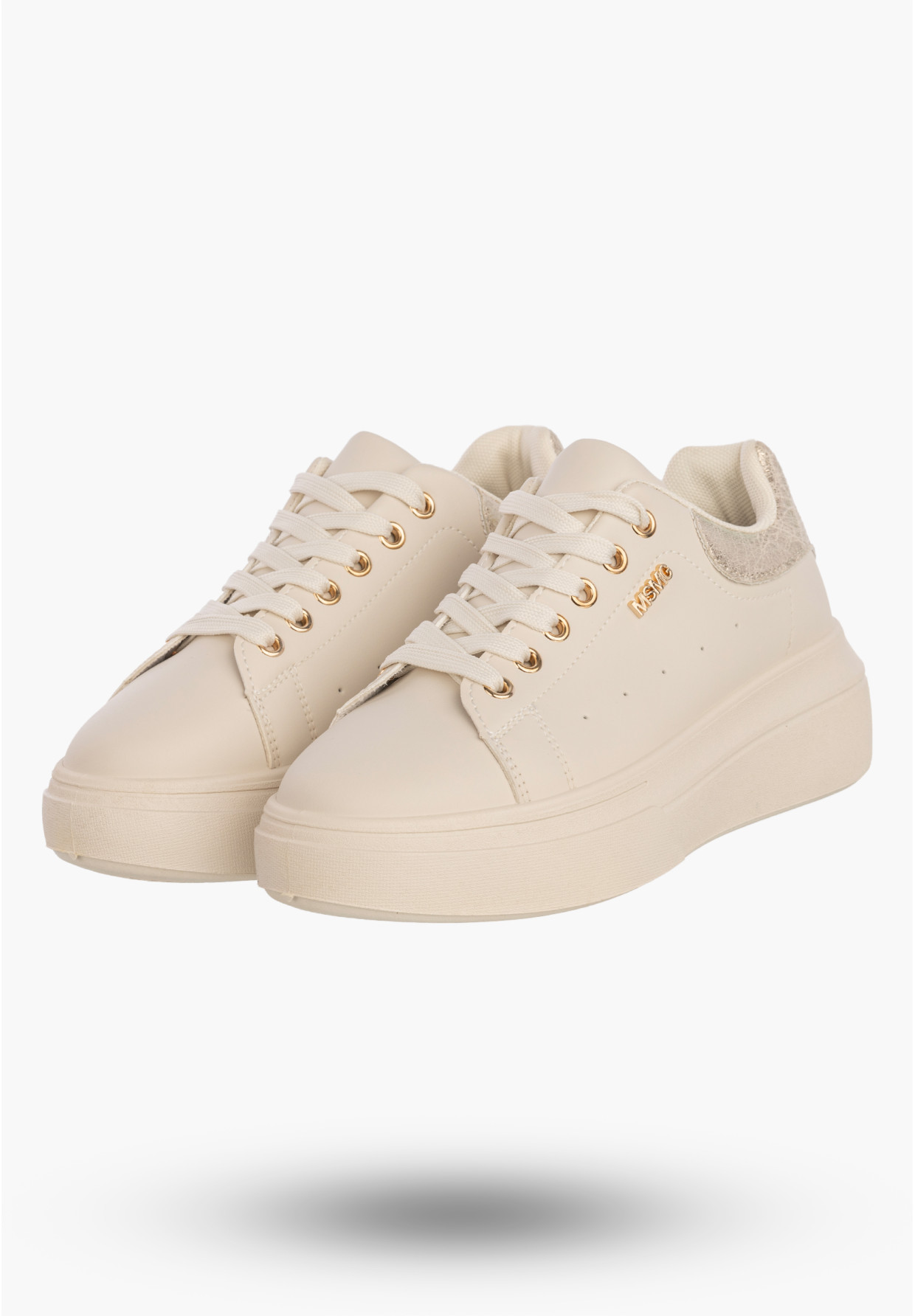 Sneakersy Damskie Ekoskóra Buty Na Platformie Półbuty Beżowe MSMG