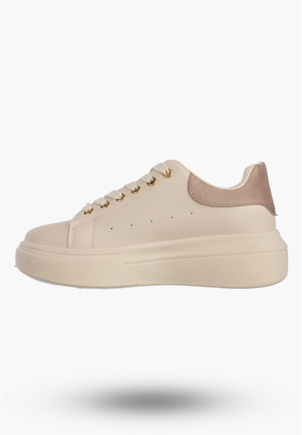 Sneakersy Damskie Ekoskóra Buty Na Platformie Półbuty Beżowe MSMG
