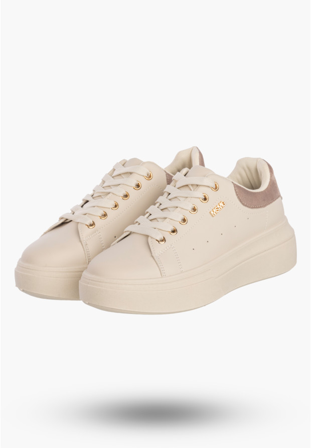 Sneakersy Damskie Ekoskóra Buty Na Platformie Półbuty Beżowe MSMG