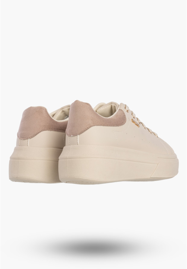 Sneakersy Damskie Ekoskóra Buty Na Platformie Półbuty Beżowe MSMG