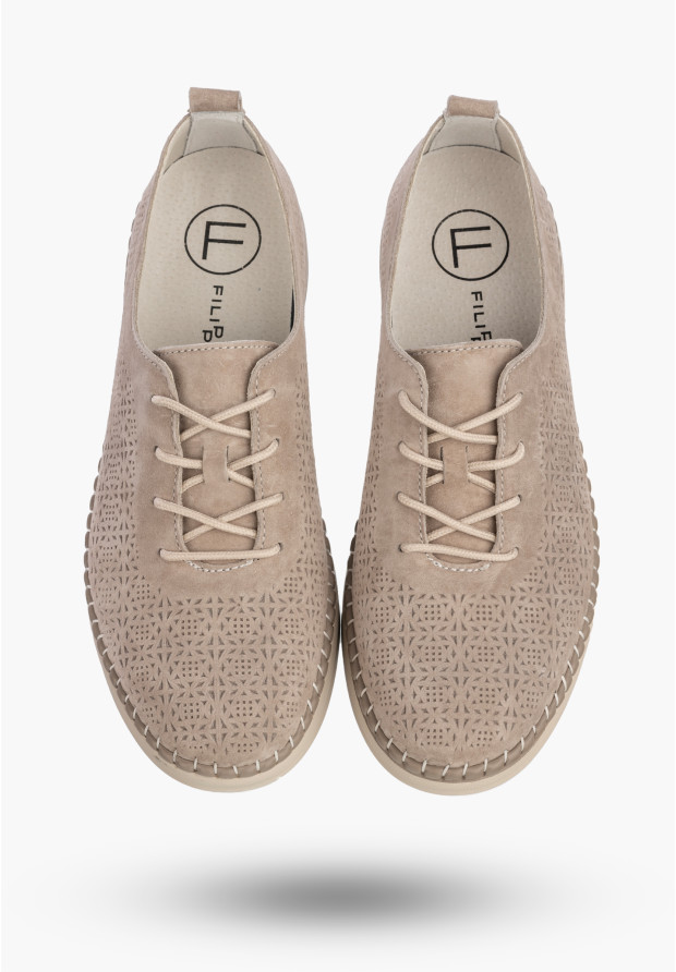 Półbuty Damskie Buty Skórzane Sneakersy Casual Beżowe Filippo DP7674