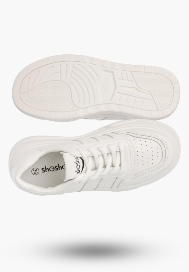 Sneakersy Damskie Ekoskóra Buty Na Platformie Klasyczne Casual Półbuty Białe ShoSho