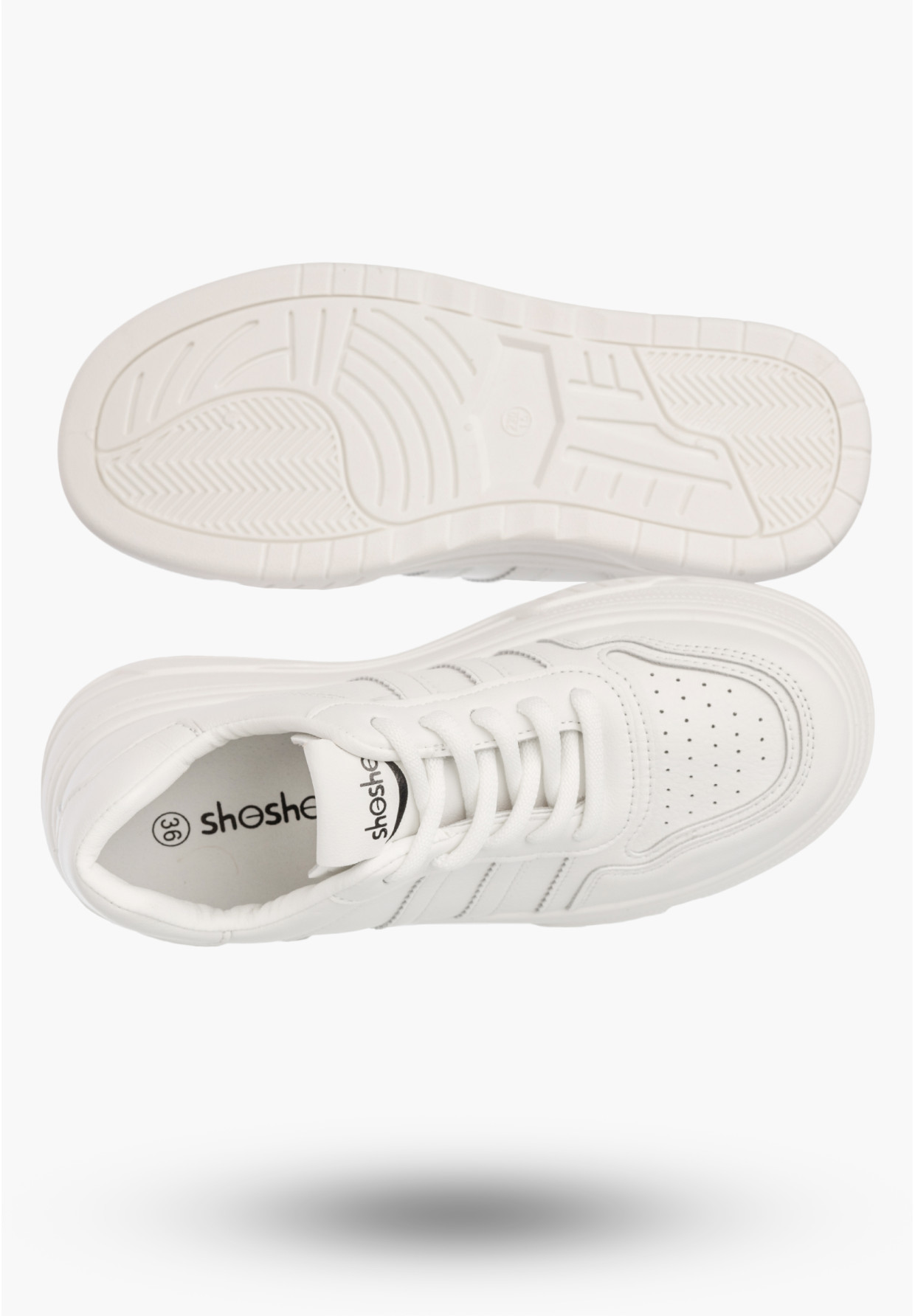 Sneakersy Damskie Ekoskóra Buty Na Platformie Klasyczne Casual Półbuty Białe ShoSho