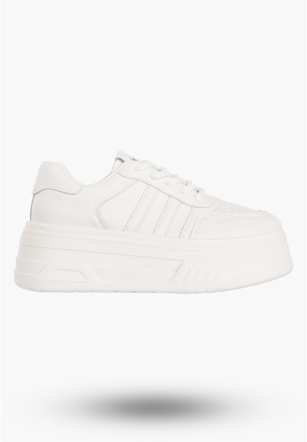 Sneakersy Damskie Ekoskóra Buty Na Platformie Klasyczne Casual Półbuty Białe ShoSho