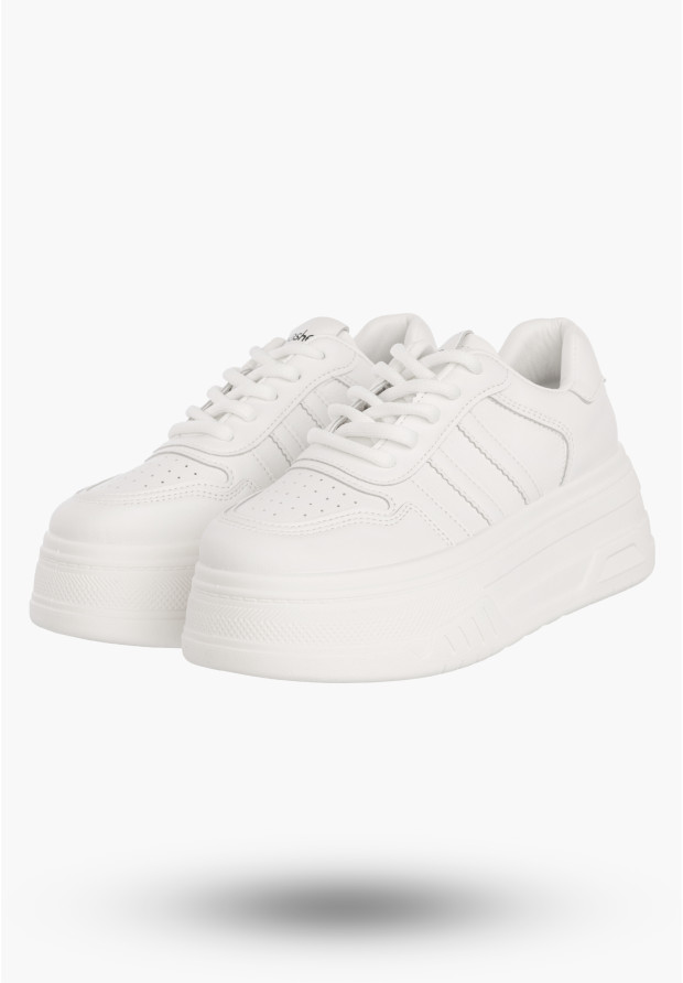 Sneakersy Damskie Ekoskóra Buty Na Platformie Klasyczne Casual Półbuty Białe ShoSho
