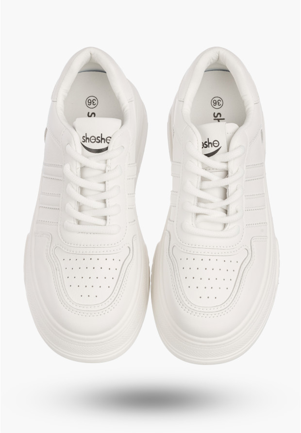 Sneakersy Damskie Ekoskóra Buty Na Platformie Klasyczne Casual Półbuty Białe ShoSho